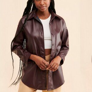 Badgley Mischka Gigi Faux Leather Jacket Button Up Dark Purple Maroon  Sz M